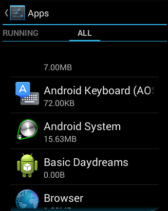 Figure 3. Settings screen with blank Android.DoubleHidden entry