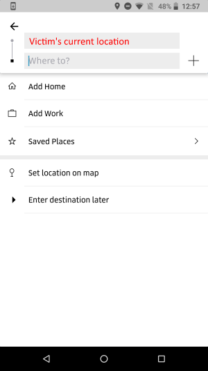 Figure 2. Screen of the legitimate app showing the user’s current location