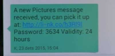 Figure 3. Malicious SMS message used by Inception to spread Android malware