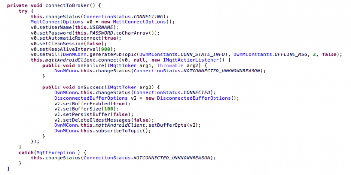 The MQTT connection to broker