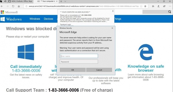 Figure 1. Scam page claims computer is blocked due to a malware infection