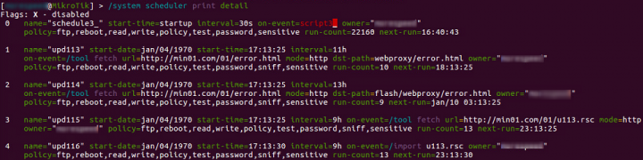 Figure 5. Scheduler tasks running on the router