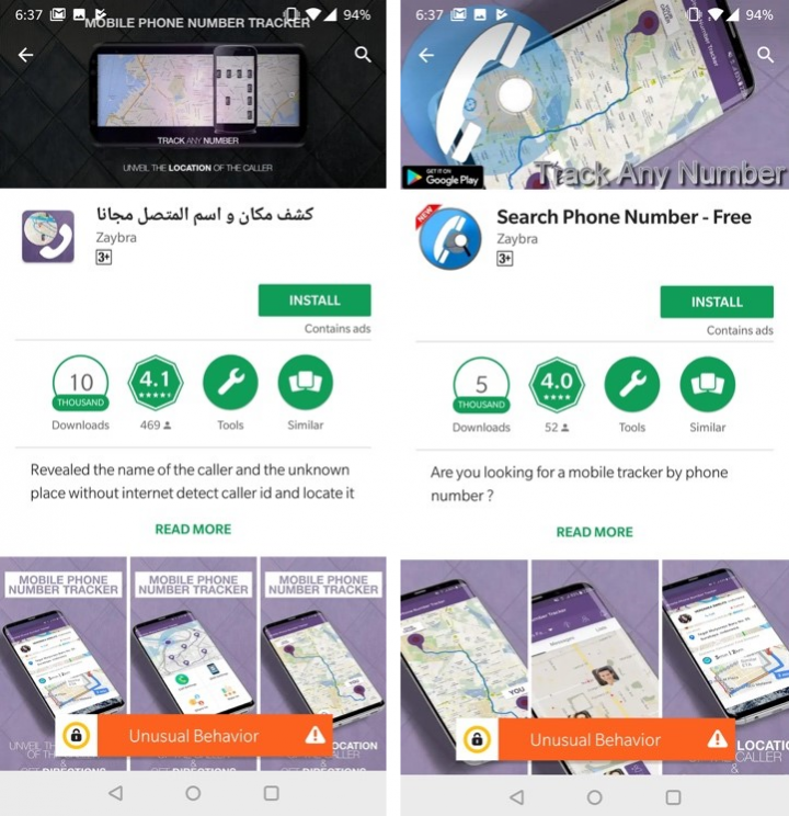 Figure 6. The app, whose title translates to “Reveal the caller's name and place for free”, provides at least one functionality but it differs from the description