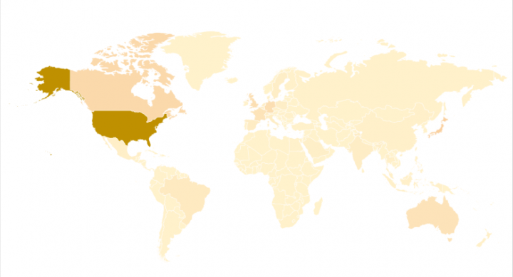 Figure 6. The U.S., Japan, Canada, UK, and Germany were the main targets for tech support scams, according to Symantec IPS telemetry