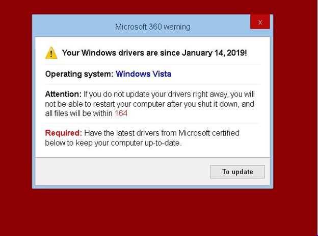 Figure 7. Fake pop-up asking users to download the latest drivers