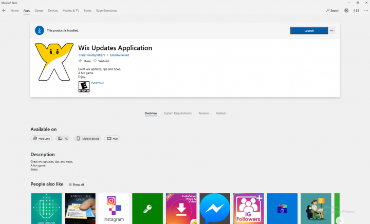 Figure 1. Wix Updates Application store page