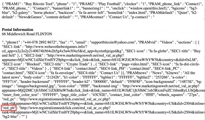 Figure 6. Web query result of Buy Bitcoin app, with “red_ph” parameter highlighted