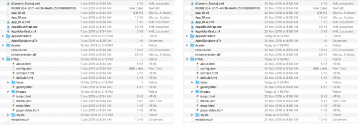 Figure 8. Grindr Updates file structure (left) looks similar to that of Tinder Updates (right)