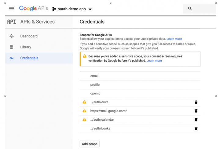 Figure 2: Example of consent screen setup