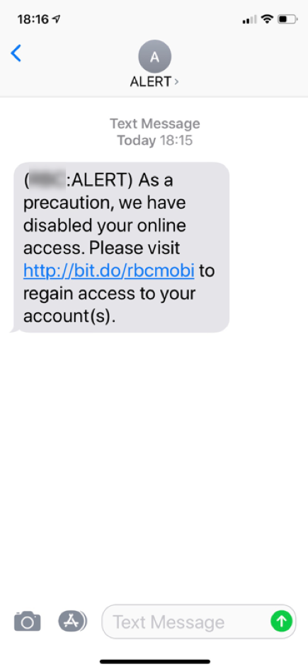 SMS message detected by SEP Mobile as phishing.