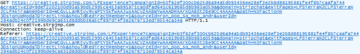 Figure 6. Packet trace shows the creative.strpjmp.com domain making a GET request to itself, creating an infinite number of requests 