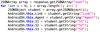 Figure 7. Source code showing the extraction of Link, Agent, and the three JavaScript codes 