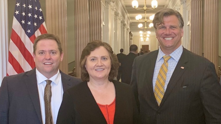 The Symantec authors at The White House in July. Andrew Borene and Dr. Andrew Gardner are with Dr. Lynne Parker, Director for Artificial Intelligence at The White House Office of Science and Technology Policy (OSTP).