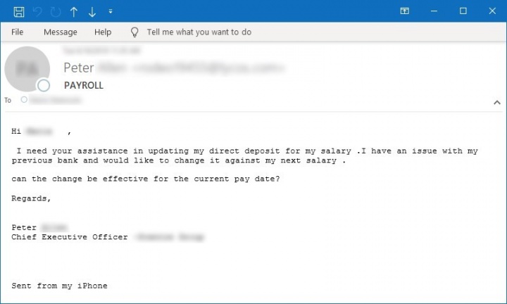 Figura 10. Amostra de email solicitando assistência com um problema de pagamento/salário
