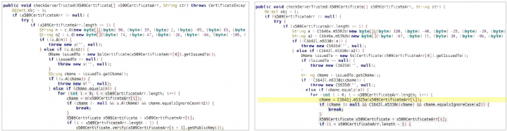Figure 5. Xhelper code containing SSL certificate-pinning feature