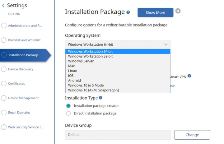 ICDm Cloud Console showing supported Operating Systems