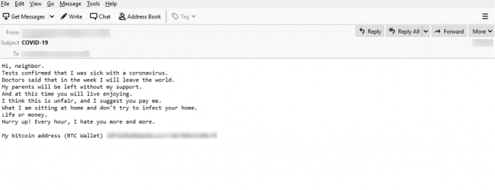 Figure 9. Example of a COVID-19 related extortion scam