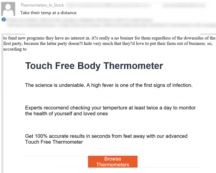 Figure 13. Snowshoe spam email promoting “Touch Free Body Thermometer”