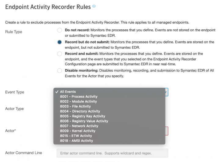 Granular Activity Recorder Rules in Symantec EDR 4.5