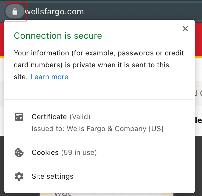 Figure 1. Lock icon and connection security information displayed in web browser