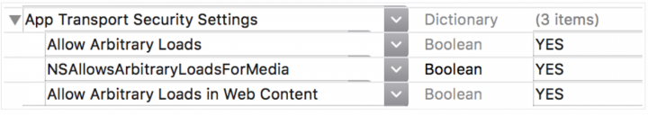 Figure 3. App Transport Security configuration settings