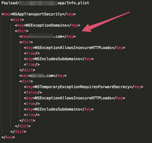 Figure 4. ATS exception to the SSL login server set by the app developer