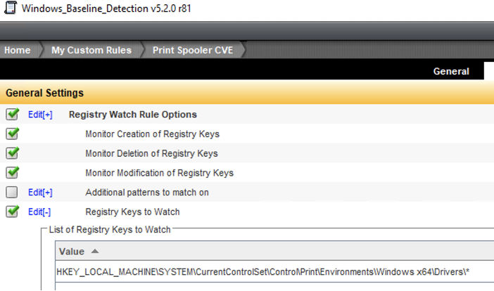 Fig 4: Custom DCS Registry Watch Detection rule for PrintNightmare 