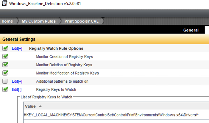 Fig 4: Custom DCS Registry Watch Detection rule for PrintNightmare