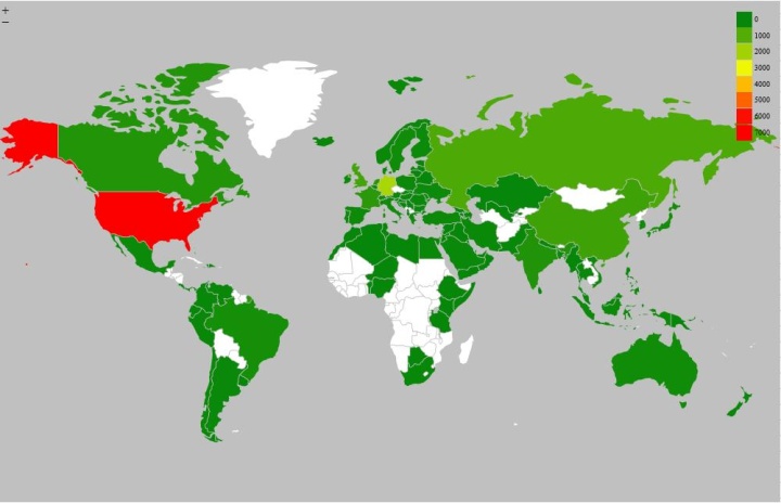 Figure 9. The majority of attackers exploiting the Log4j vulnerabilities are located in the U.S. and Germany