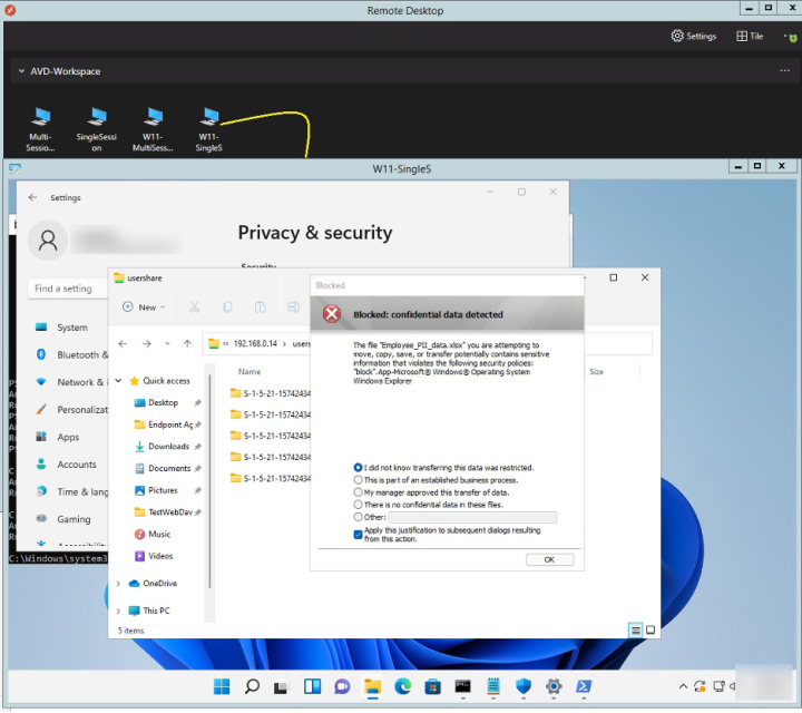 Figure 1: Sensitive data protected by Symantec DLP on Azure Virtual Desktop