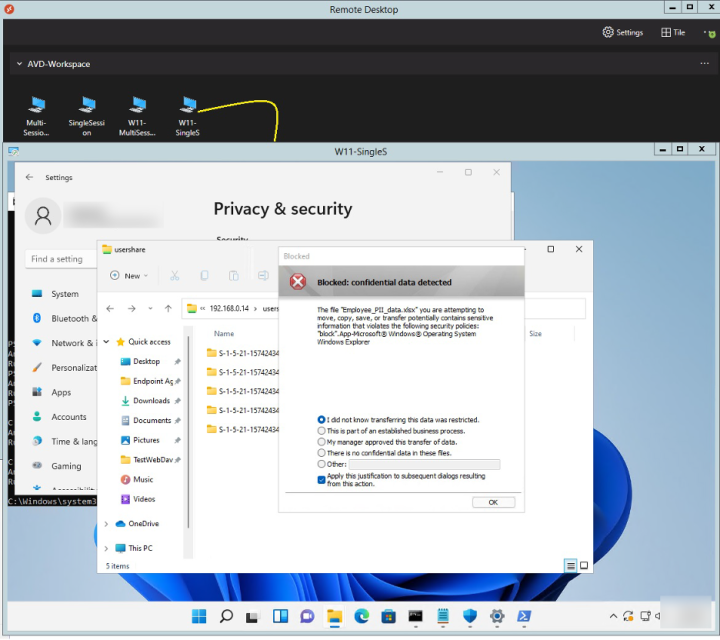 Figure 1: Sensitive data protected by Symantec DLP on Azure Virtual Desktop 