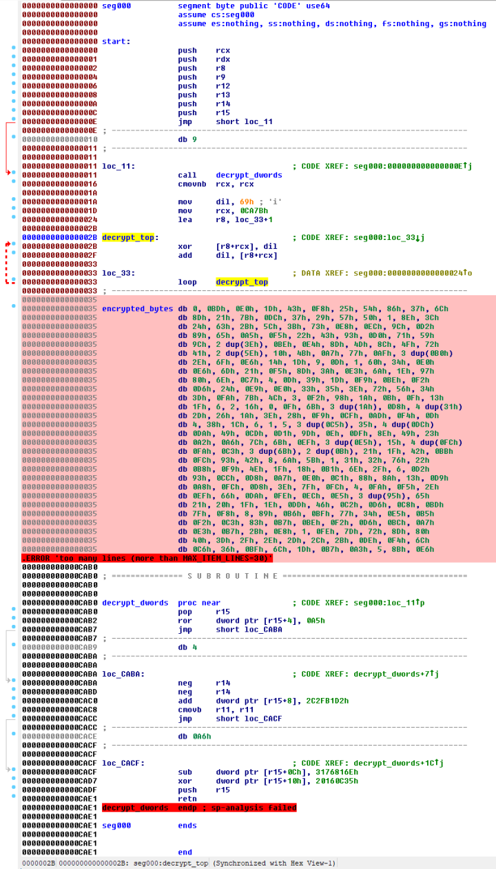 Figure 4. Code revealed by the decrypt_dwords subroutine