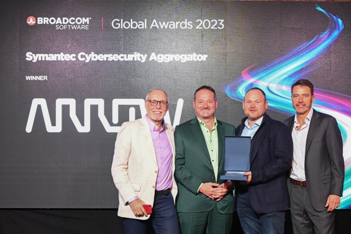 Peter Cooper, Director Partners EMEA, Broadcom; Eric Nowak, President of Arrow Enterprise Computing Solutions in EMEA; Rob Jacobs, Head of Broadcom Business Group EMEA, Arrow ECS; Roy Borden, Vice President Partner Sales, Broadcom